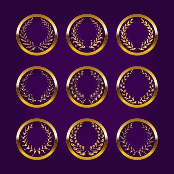 Etiquetas de oro de lujo con corona de laurel — Vector de stock