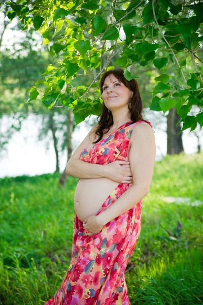 Kobieta w ciąży w naturze — Zdjęcie stockowe