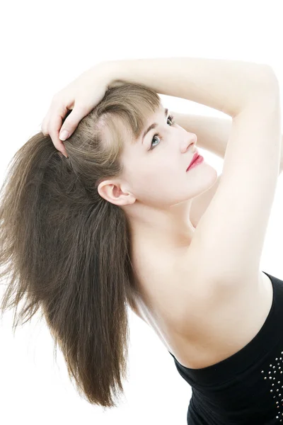 Retrato de menina bonita no fundo branco . — Fotografia de Stock