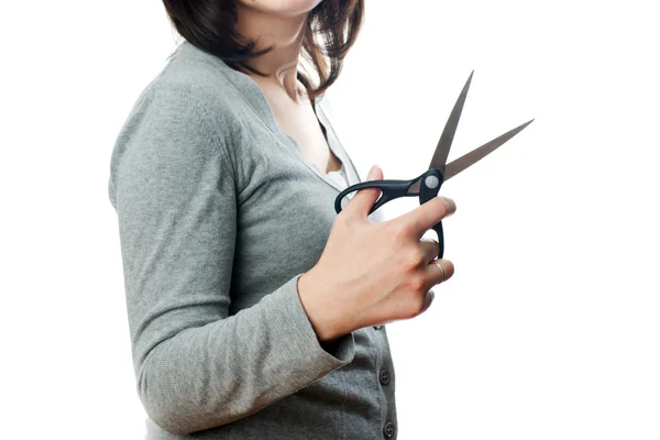 Business woman with scissors — Stock Photo, Image