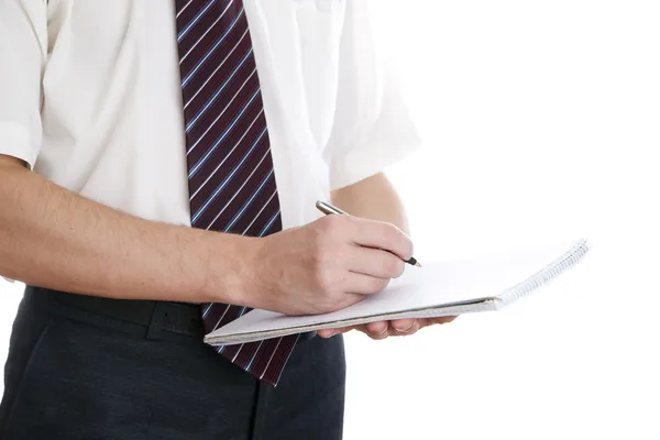 Hombre de negocios con pluma y bloc de notas —  Fotos de Stock