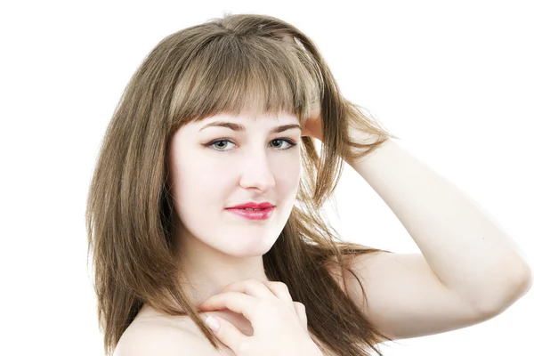 Portrait of beautiful girl on white background. — Stock Photo, Image