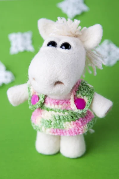 Toy white horse in a gift — Stock Photo, Image