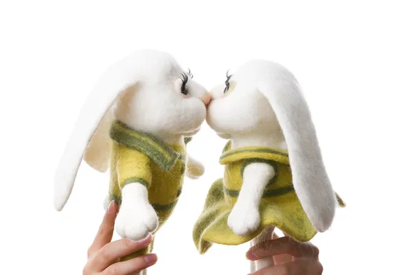 Toy bunnies in a gift — Stock Photo, Image