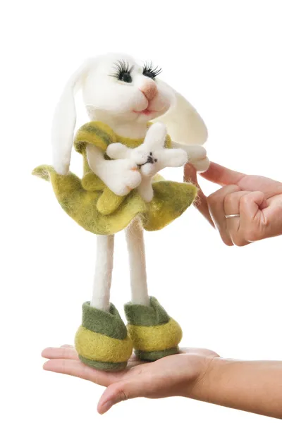 Toy bunny in a gift — Stock Photo, Image