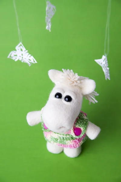 Toy white horse in a gift — Stock Photo, Image