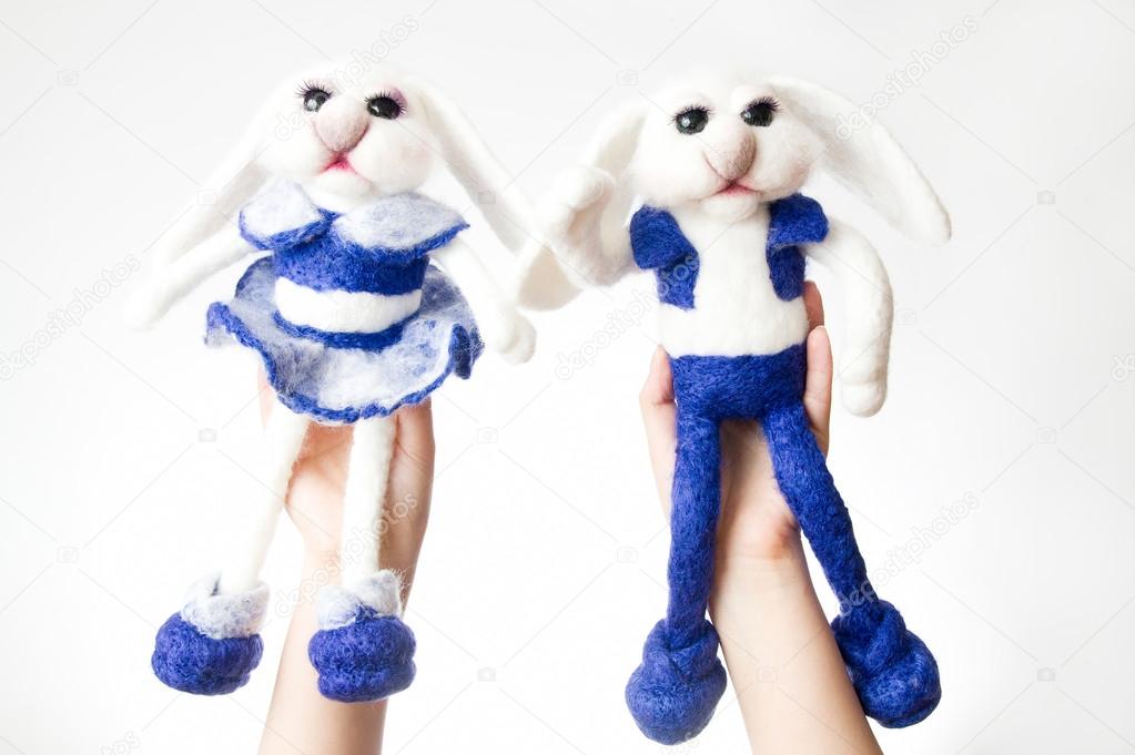 Toy bunnies in a gift