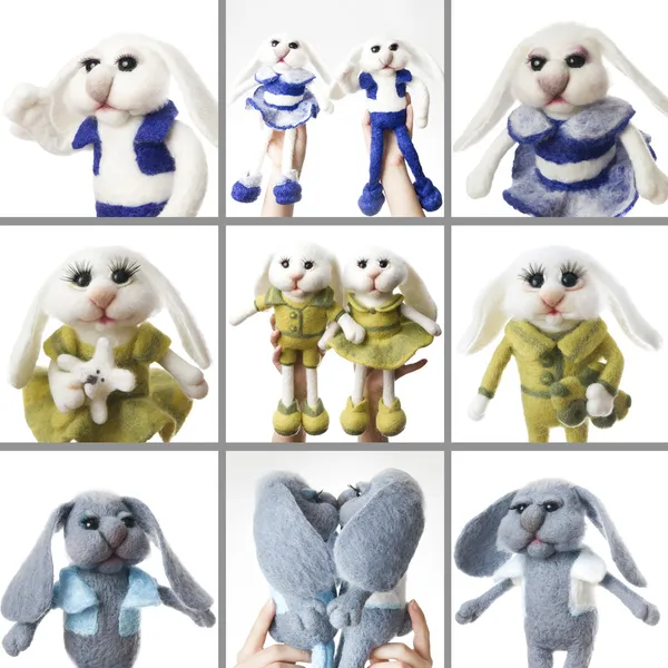 Toy bunnies in a gift — Stock Photo, Image