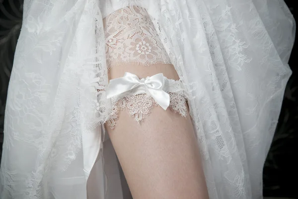 White lace stockings bride — Stock Photo, Image