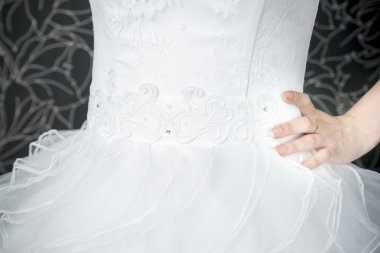 dantel beyaz düğün elbise portre