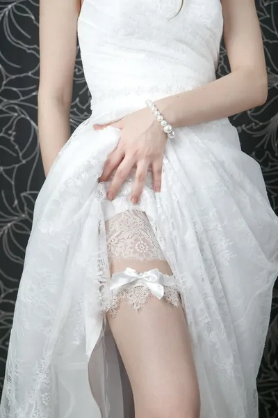 White lace stockings bride — Stock Photo, Image