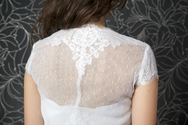 Lace vestido de casamento branco closeup — Fotografia de Stock