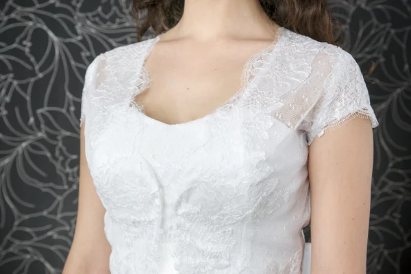 Lace vestido de noiva branco — Fotografia de Stock