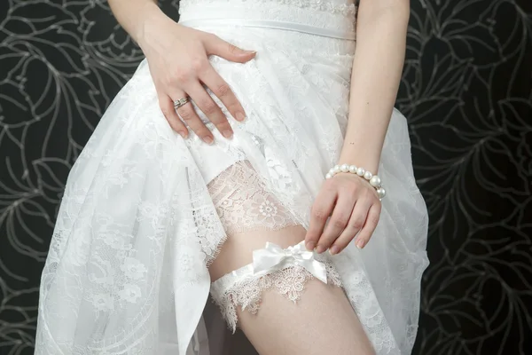 Bas dentelle blanche mariée — Photo