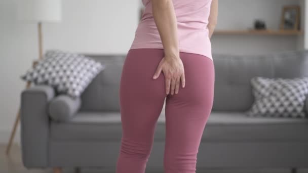 Hemorrhoidal Pain Woman Suffering Hemorrhoids Home — Stock Video