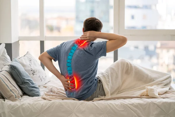 Intervertebral Hernia Neck Lumbar Pain Man Suffering Backache Home Spinal — Stock Photo, Image