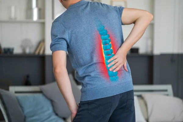 Lumbar Intervertebrale Wervelkolom Hernia Man Met Rugpijn Thuis Wervelschijf Ziekte — Stockfoto