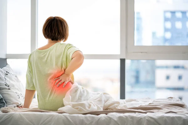 Back Pain Kidney Inflammation Woman Suffering Backache Home Health Problems — Stock Photo, Image