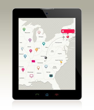 Digital Tablet with Map Pins clipart