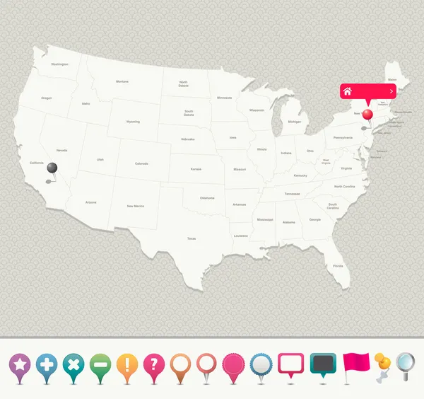 Mapa de EE.UU. con Pins Vectores De Stock Sin Royalties Gratis