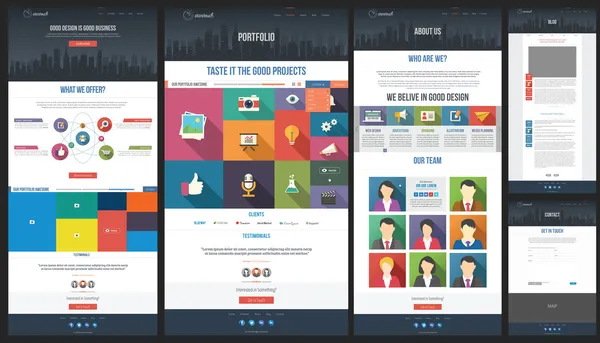 Flache Website-Vorlage - Startseite - Portfolio - Über uns - Blog - Kontakt — Stockvektor