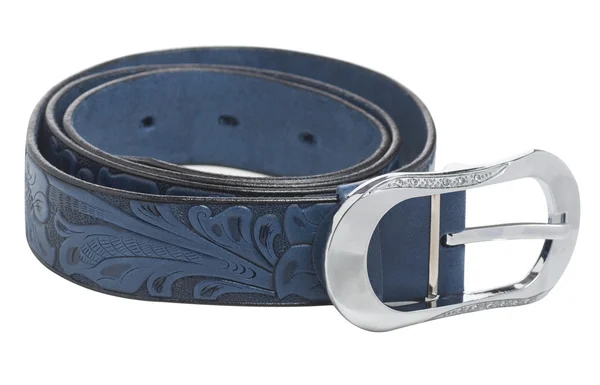 Cinturão de couro azul feminino, isolado — Fotografia de Stock