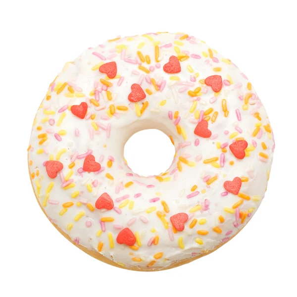 Ντόνατ με λευκό γλάσο χρωματιστό Κορυφολόγημα, απομονωμένη — Φωτογραφία Αρχείου