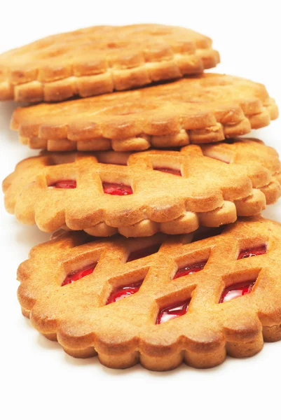 白地に赤い果実を持つクッキー ジャムします。 — ストック写真