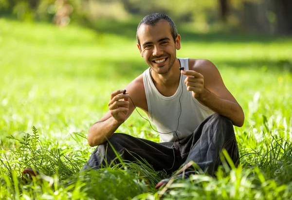 Healthy Looking Young Man Jogging in the Woods — Stock Photo, Image
