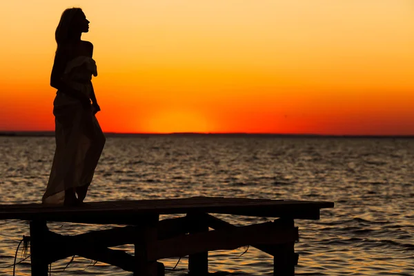 Silhouette di bella ragazza — Foto Stock