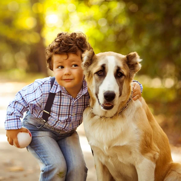 Boy and dog — Stock Photo, Image