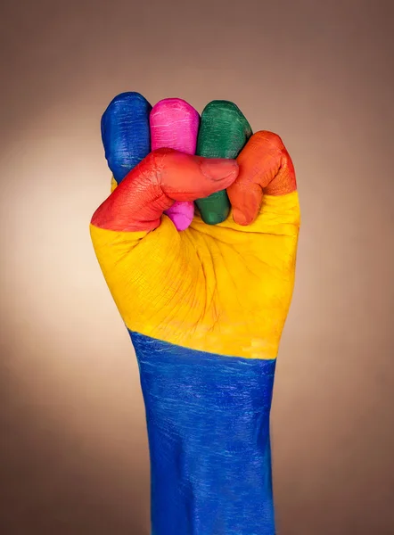 La mano muestra el gesto. Pintado a mano con diferentes colores — Foto de Stock