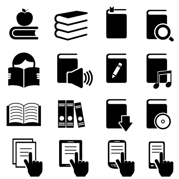 Libros, literatura e iconos de la lectura — Vector de stock