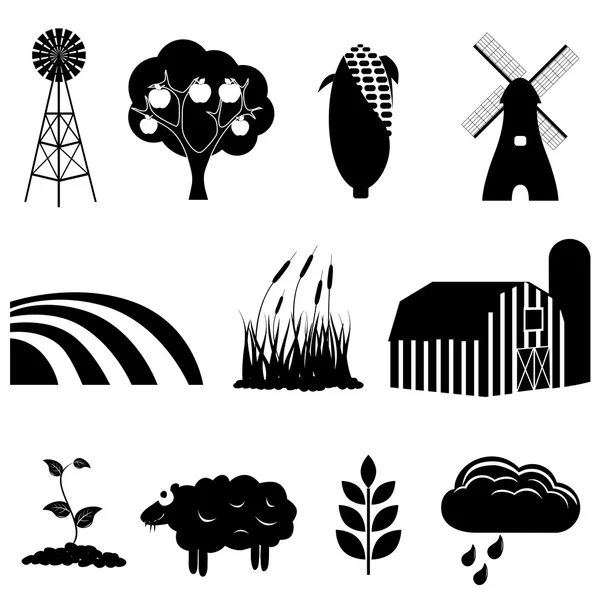 Ікони фермерства та сільського господарства — стоковий вектор