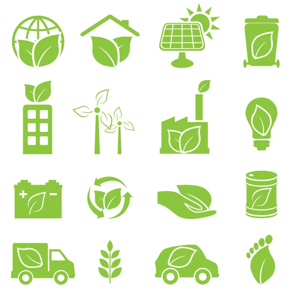 Groene eco en milieu pictogrammen — Stockvector