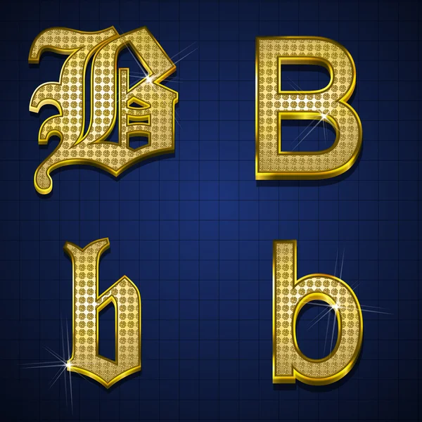 Luxueux alphabets de diamants en or — Image vectorielle