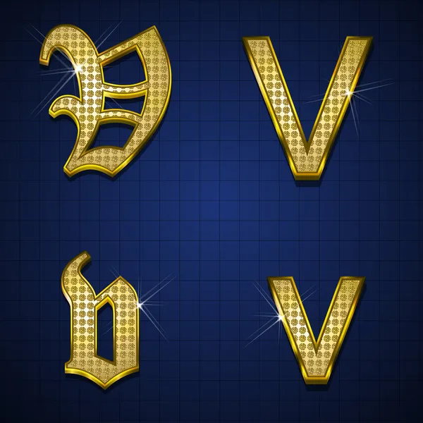 Luxurious gold diamonds alphabets — Stock Vector