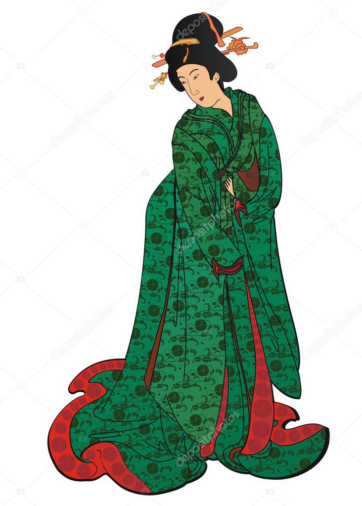 Japanese woman in a green kimono