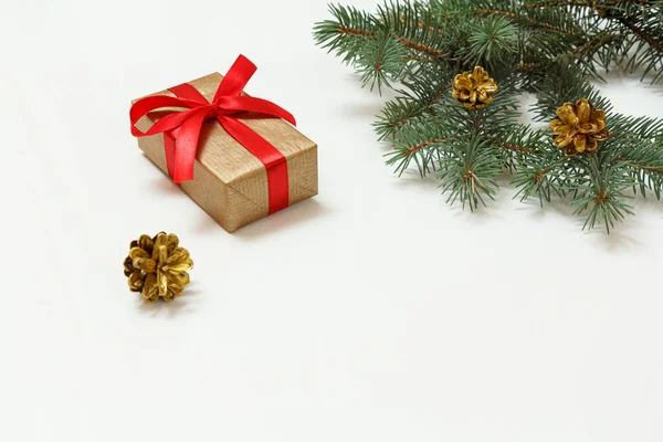 바탕에 원추형 크리스마스 장식이 원추형 전나무 — 스톡 사진