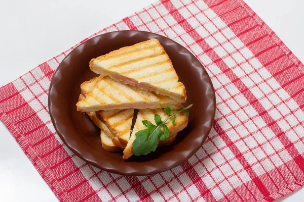 Sandwich Fromage Grillé Fait Maison Pour Petit Déjeuner Sur Plaque — Photo
