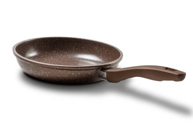 Empty brown iron frying pan isolated on the white background