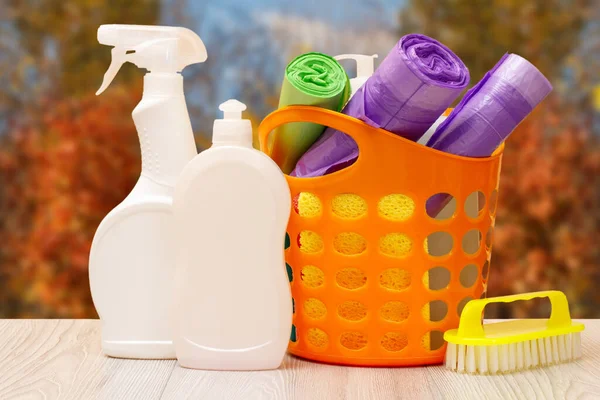 Botellas Plástico Líquido Lavavajillas Limpiador Vidrio Baldosas Detergente Para Hornos —  Fotos de Stock