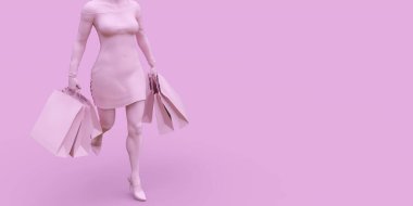 Pembe renkli 3D resimli alışveriş konsepti olan bir müşteri