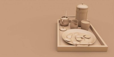 Kahve konsepti. Kahverengi 3D illüstrasyon.