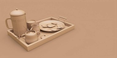 Kahve konsepti. Kahverengi 3D illüstrasyon.