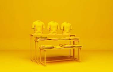 Giyim mağazası konsepti. Sarı renkli 3D çizim.