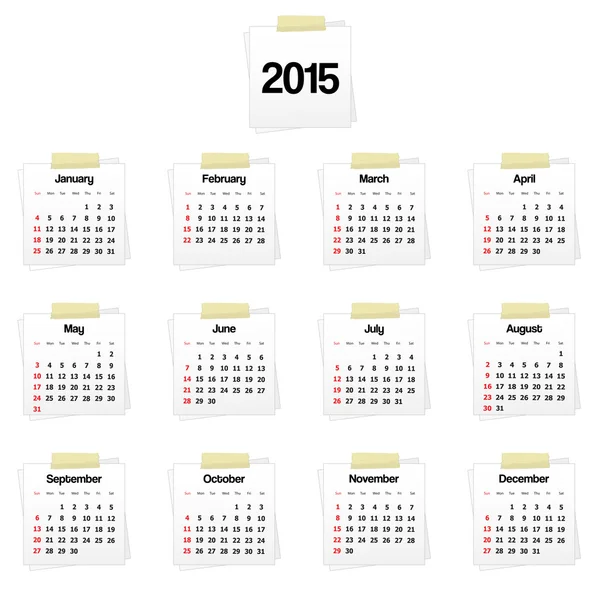 Calendario 2015 en recordatorios — Vector de stock