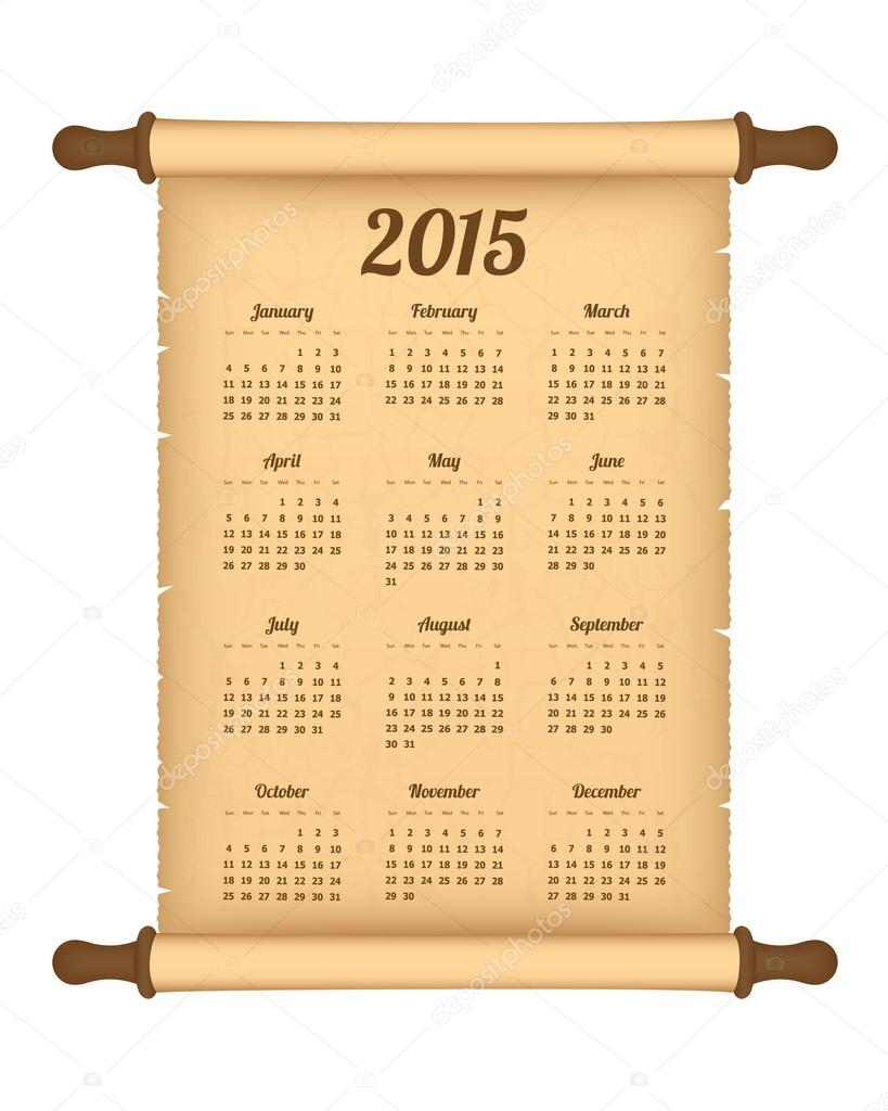 Calendar 2015 on parchment roll