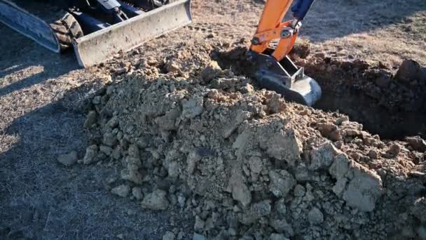 Close Bucket Excavator Digging Soil Construction Site — Video
