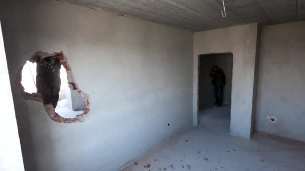 Time Lapse Proces Van Het Vernietigen Van Muur Appartement Renovatie — Stockvideo